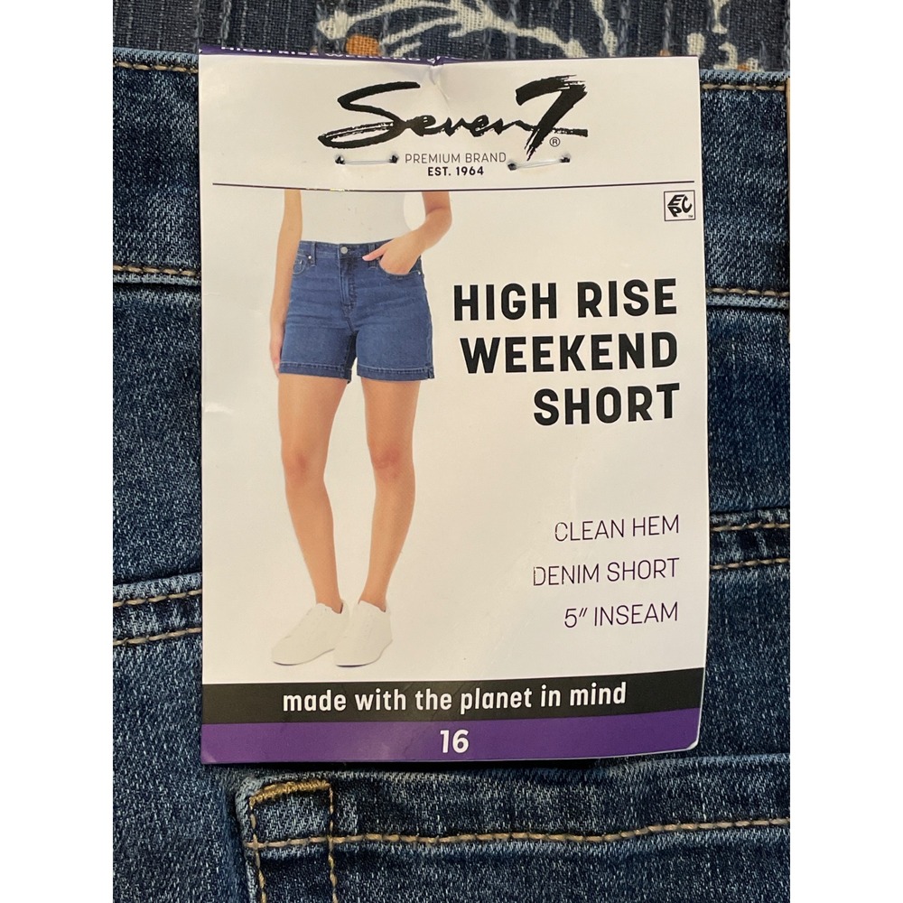 Seven7 High Rise Weekend Short Women's 16 Canyon Blue Clean Hem Plus Size New - Picture 8 of 13